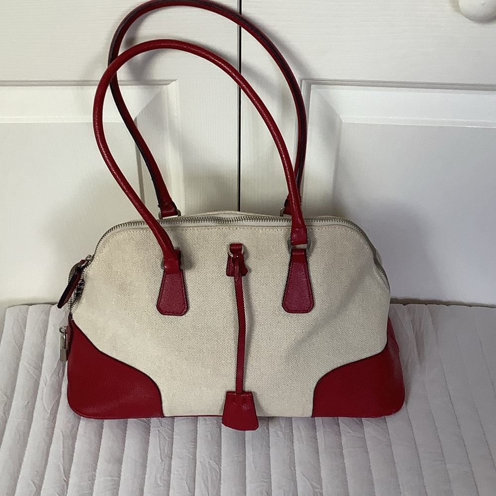 Liz Claiborne Red and Cream Satchel